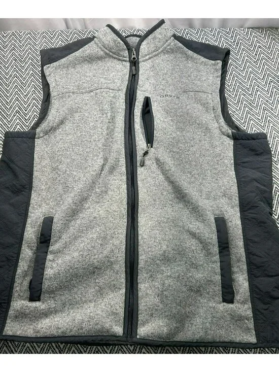 Orvis Mens XXL Gray Full Zip Fleece Vest With Quilted Accents & Pockets - Picture 1 of 6